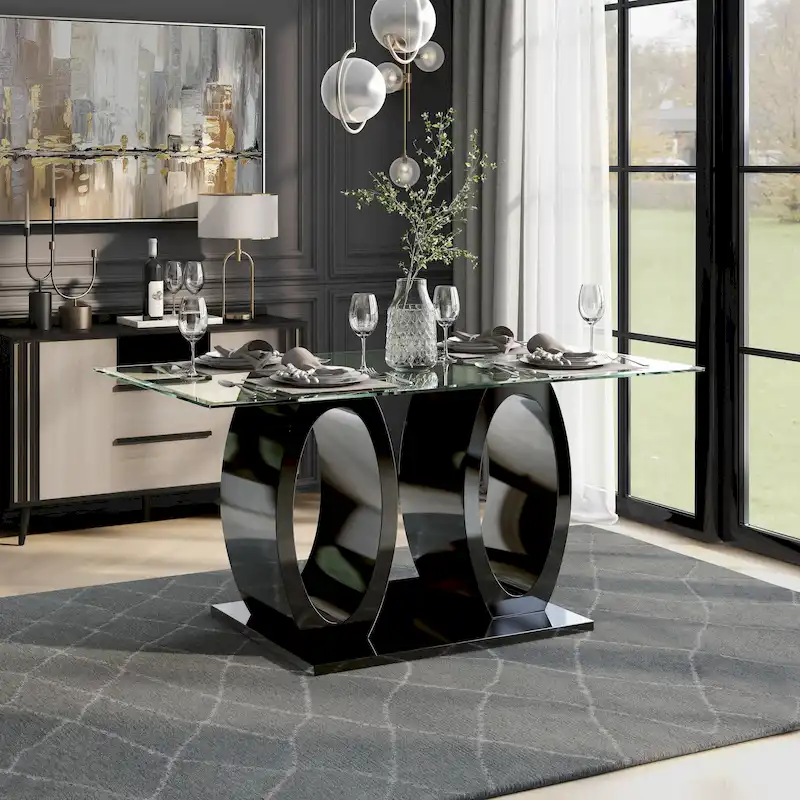 Furniture of America Raji Contemporary 63-inch Double Ring Glass Top Table