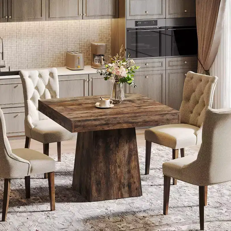 Lantine Square Dining Table for 4, 31.5-Inch Small Kitchen Table with Sturdy Pedestal Base, for Dining Room, Living Room, Kitchen