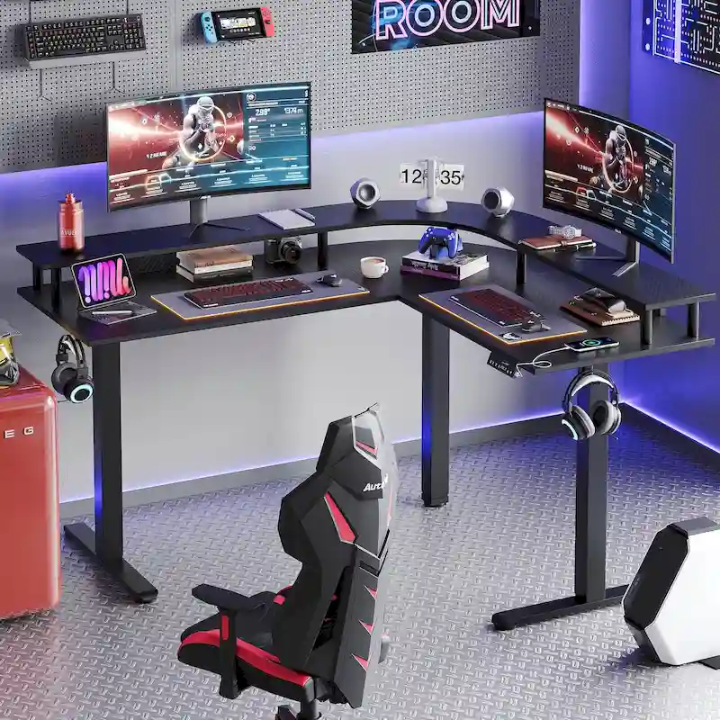 63 L Shaped Standing Desk Gaming Desk with Adjustable Height Ergonomic Monitor Stand Corner Desk