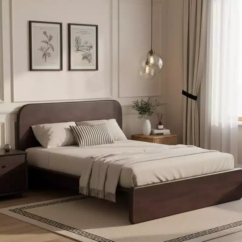 Modern Wooden Platform Bed Frame with Rounded Headboard