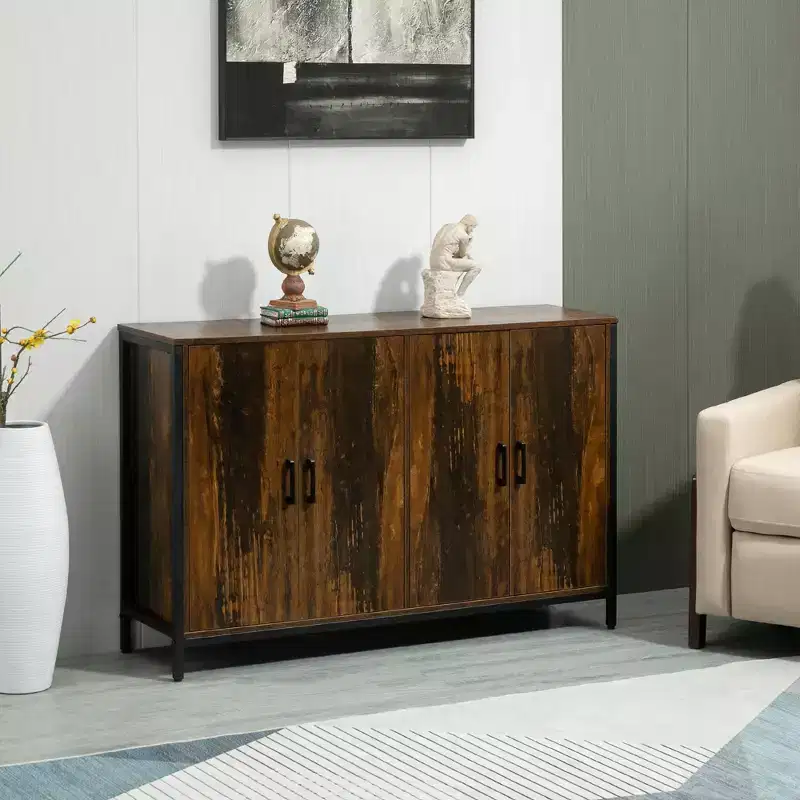 Industrial Sideboard Buffet Cabinet with Doors, Kitchen Cabinet Bar Cabinet with Adjustable Shelves