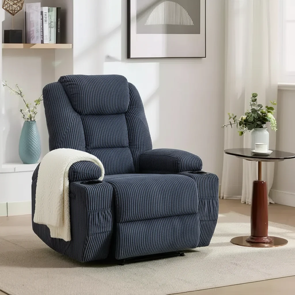 Ultra - Comfy Corduroy Recliner Chair for Small Space, Updated Adjustable Electric Power Recliner Chairs for Adults with 2 Side Pockets