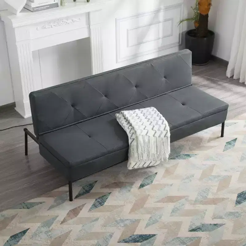 Futon Sofa Bed with 5-Position Adjustable Backrest, Full Iron Frame & Polyester Upholstery