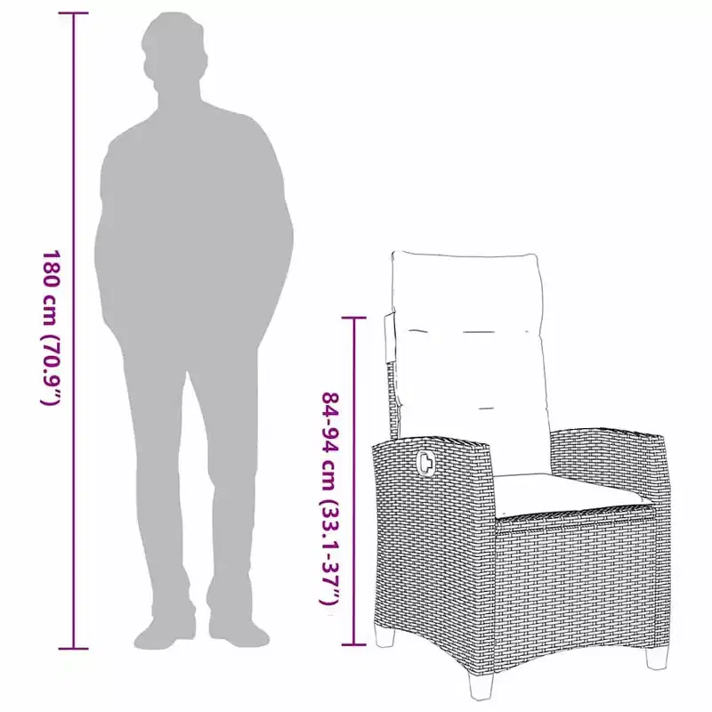 vidaXL Reclining Garden Chair in Poly Rattan with Side Table