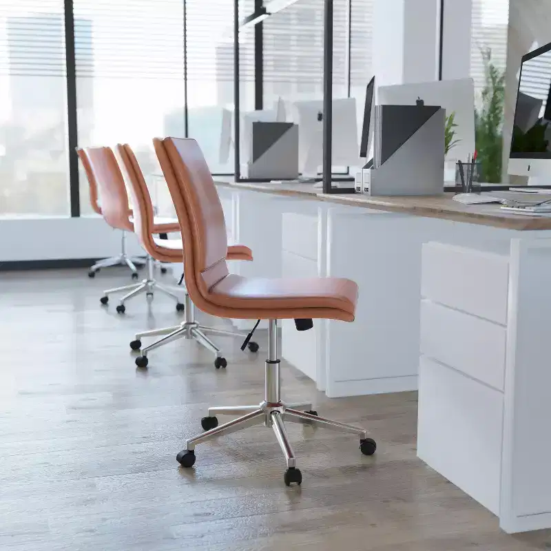 Mid-Back Armless Swivel Task Office Chair Bonded Leather Adjustable Metal Base