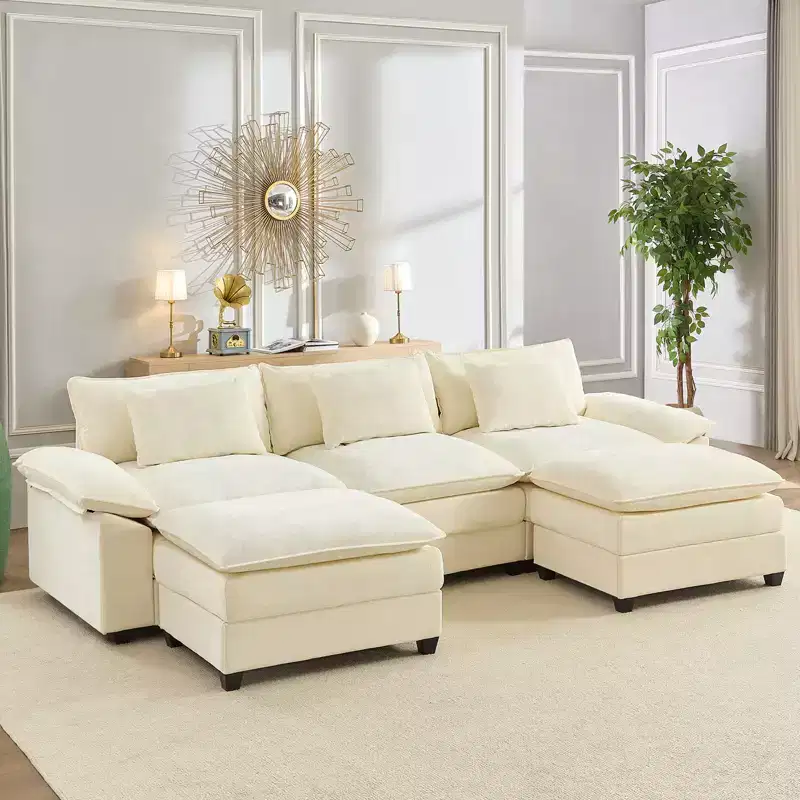 Mjkone 118''U-Shaped Modular Sectional Sofa,Chenille 5-Seat Cloud Sleeper Deep Seat Couch with Ottomans and Thickened Cushion