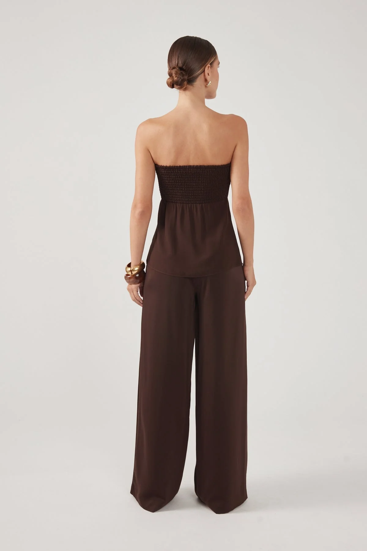 Satin Mid Rise Tailored Pants Brown