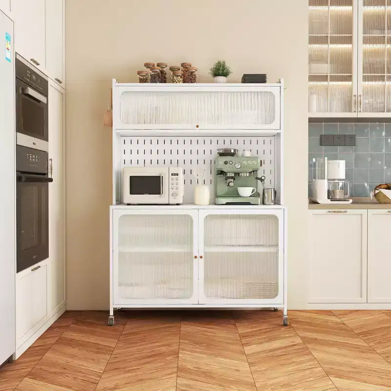 Tall Buffet Cabinet with Glass Doors & Adjustable Shelves, Sideboard Pantry Cupboard for Kitchen & Dining Room