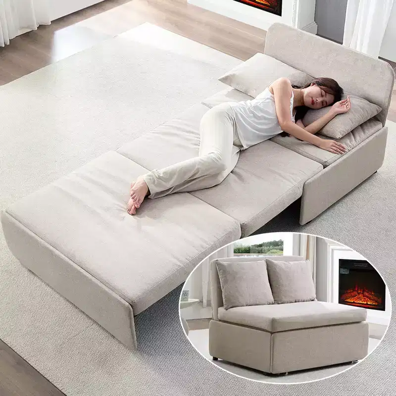 Full/Queen Size Sofa Bed, 2 in 1 Convertible Linen Loveseat Sleeper Sofa Couch with Cushions