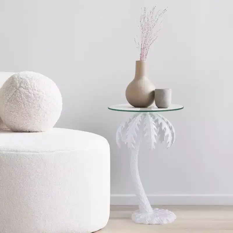 JONATHAN Y Vince Mid-Century Vintage Glass Top Metal Palm Tree End Table