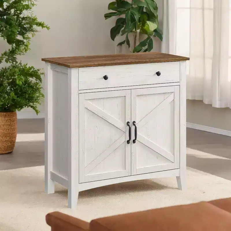 Farmhouse Style Kitchen Storage Cabinet with Adjustable Shelf and Drawer - Multi-Functional Sideboard