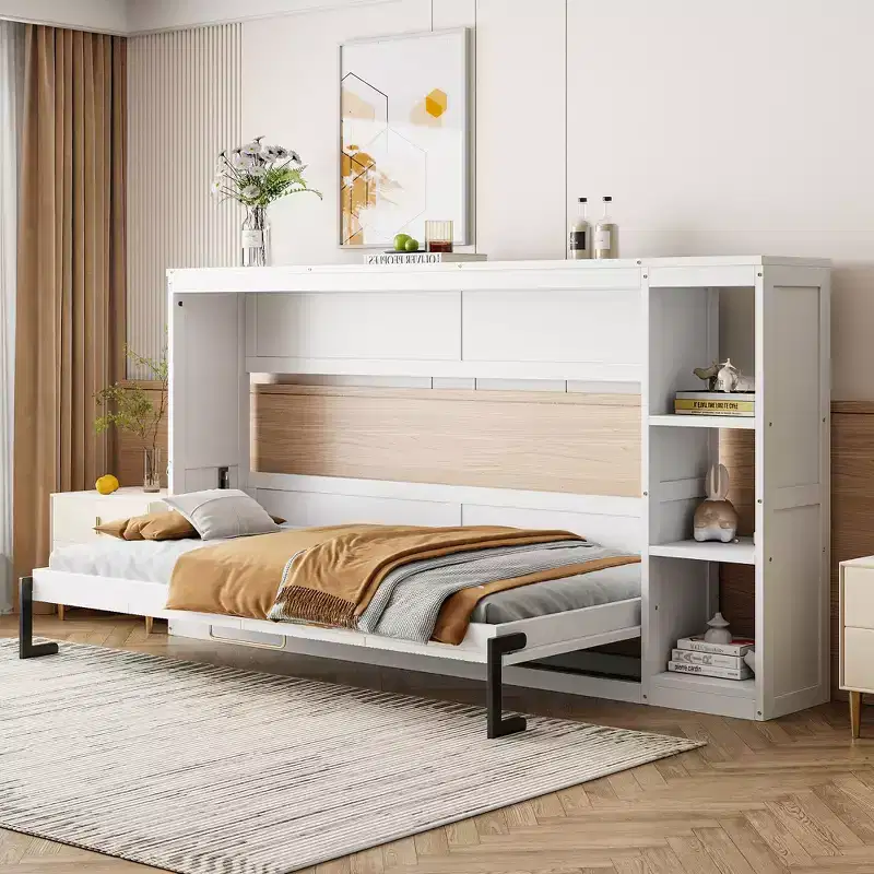 Wall Bed with Bookshelf and Storage – Twin & Full Size, Foldable Space-Saving Design