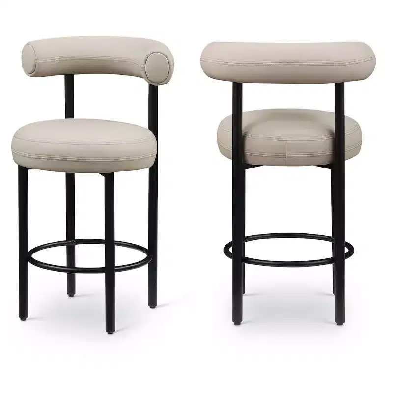Meridian Furniture,Bordeaux Taupe Vegan Leather Counter Stool, Set of 2