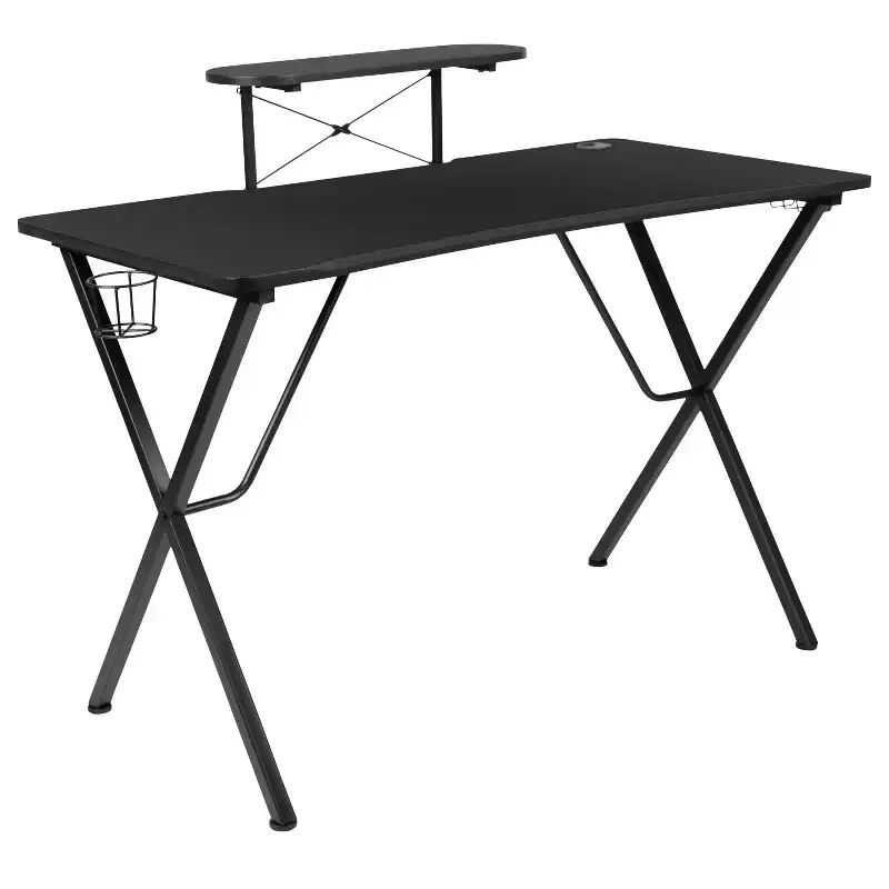 Gaming Desk with Laminate Top and Steel Frame - Detachable Cupholder, Headphone Hook & Smartphone/Monitor Stand