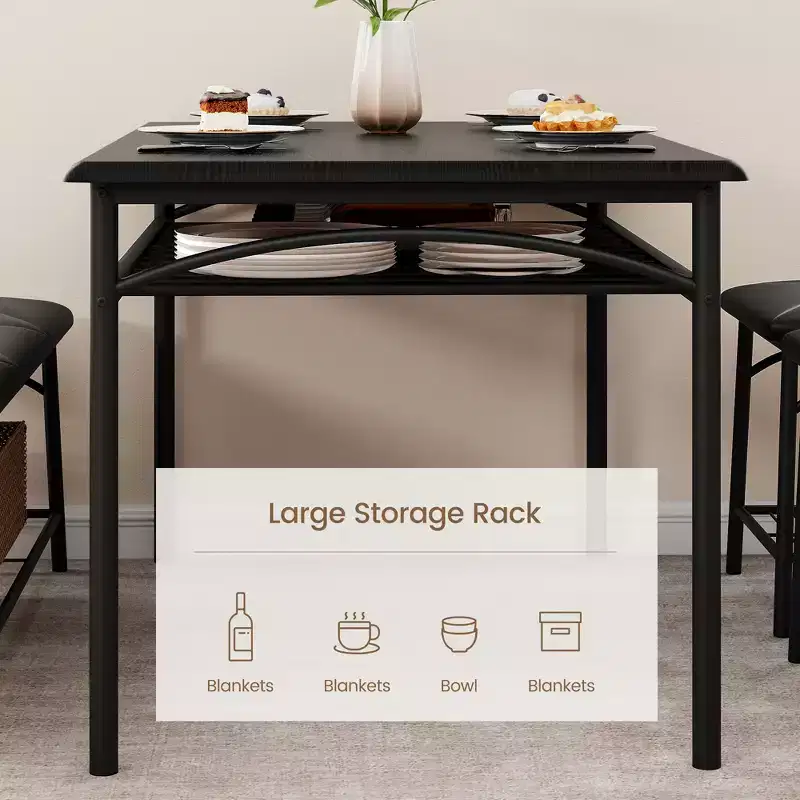 Modern Dining Set for 4, Wood Tabletop, 2 Padded Chairs, 1 Bench, Metel Frame, for Small Spaces, Apartments, Restaurants