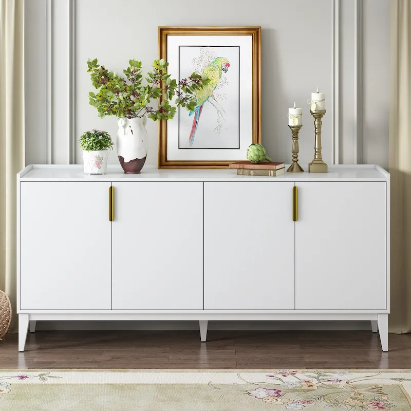 Wooden Storage Cabinet Sideboard with 4 Doors and Adjustable Shelves,for Hallway Entryway Living Room Bedroom
