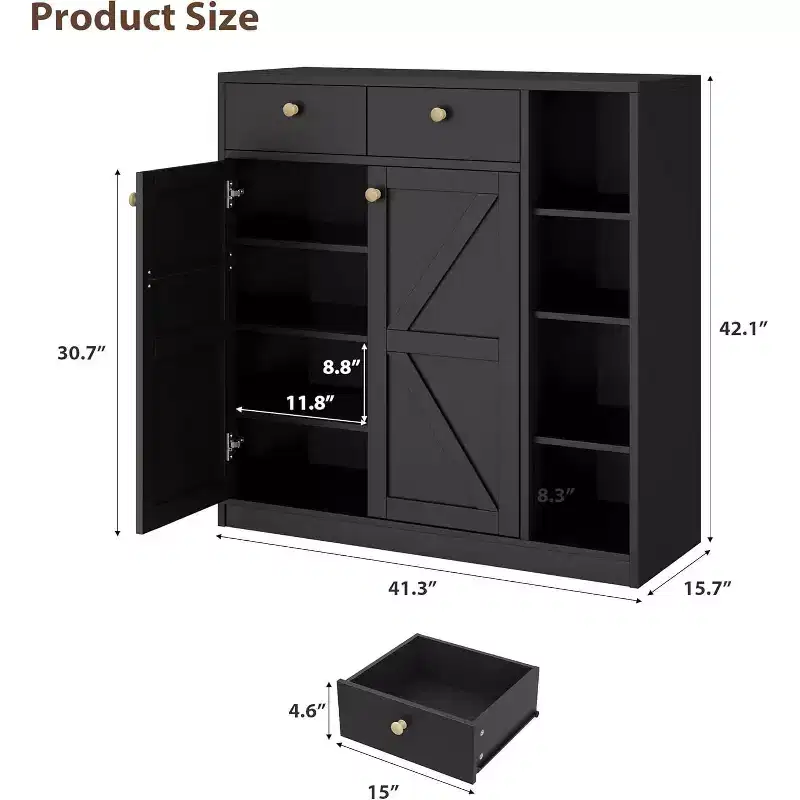 Shoe Storage Cabinet with Doors and Drawers, 42'' Tall Modern Shoe Cabinet with Adjustable Shelves and Stable Base, 4-Tier Shoes Cabinet
