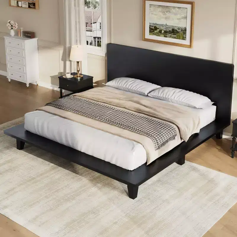 Full Platform Bed Frame with Headboard and Wood Slat Support