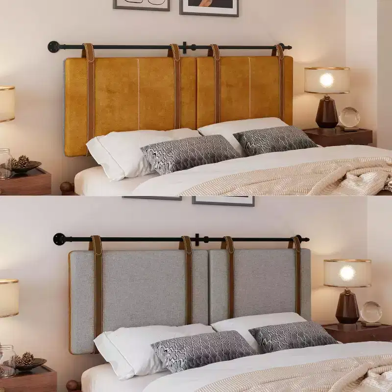 ACOINEL Wall Mounted Upholstered Headboard, Double-Sided & Height Adjustable, Faux Leather Straps Modern Decor