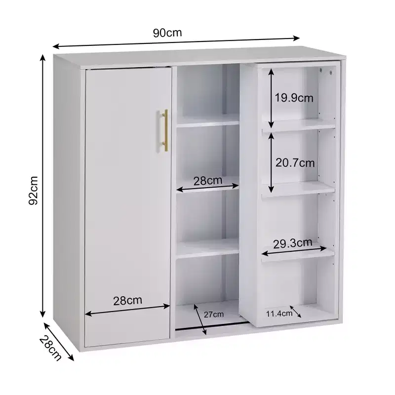 VECELO 4-Tier Floor Storage Cabinet, Kitchen Pantry Storage with Door & Adjustable Shelves, Freestanding Organizer for Bathroom, White