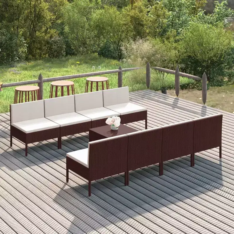 vidaXL Garden Lounge Set Patio Sectional Sofa Couch Outdoor Poly Rattan Brown