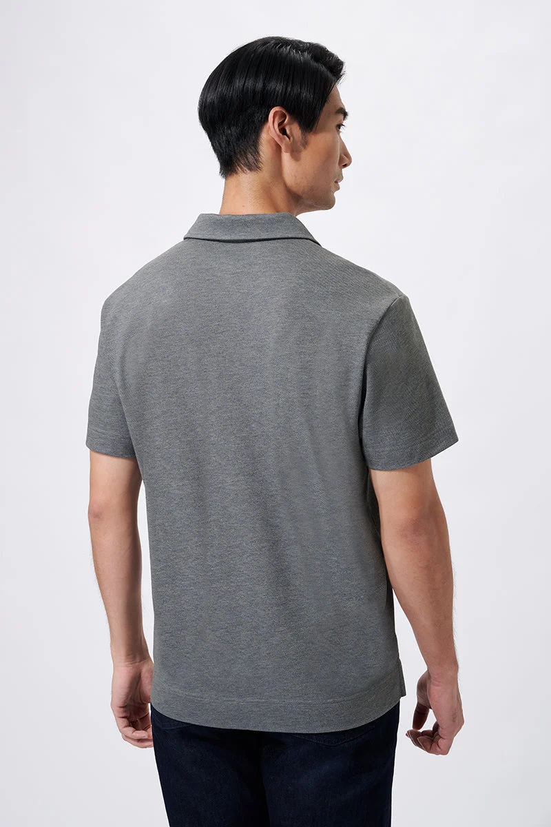 Waffle-Knit Buttonless Polo – Denim Blue