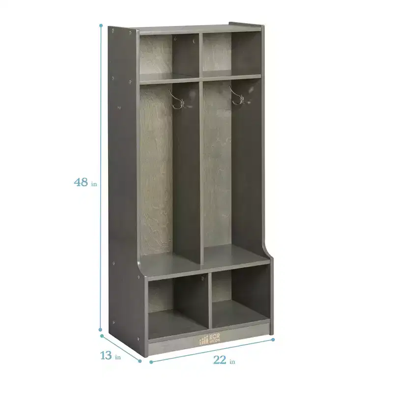 ECR4Kids 2-Section Coat Locker with Bench and Cubby Storage Compartments, Kids Furniture