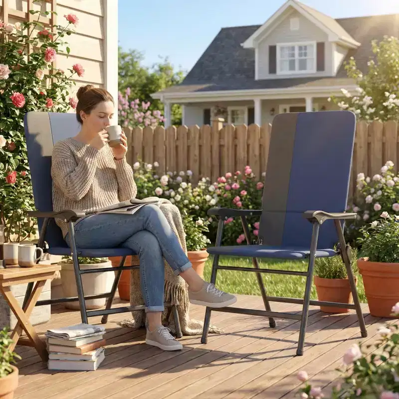 Outsunny Folding Patio Chairs Set of 2, Padded High Back Lawn Chairs with Armrests, 600D Oxford Fabric, Portable Outdoor Camping Chairs