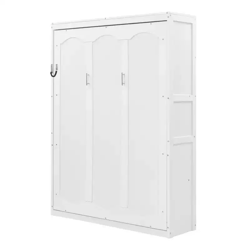 Full/Queen Murphy Bed with Built-In Shelves White/Gray