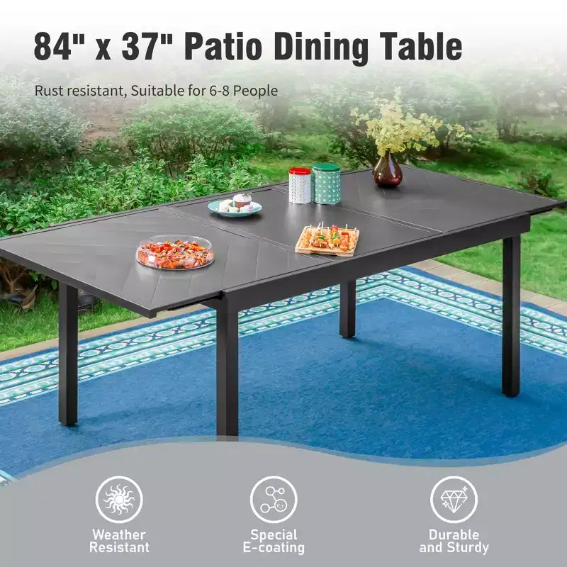 Captiva Designs 9pc Patio Dining Extendable Steel Rectangle Table & Rattan Metal Fixed Chairs & Swivel Arm Chairs