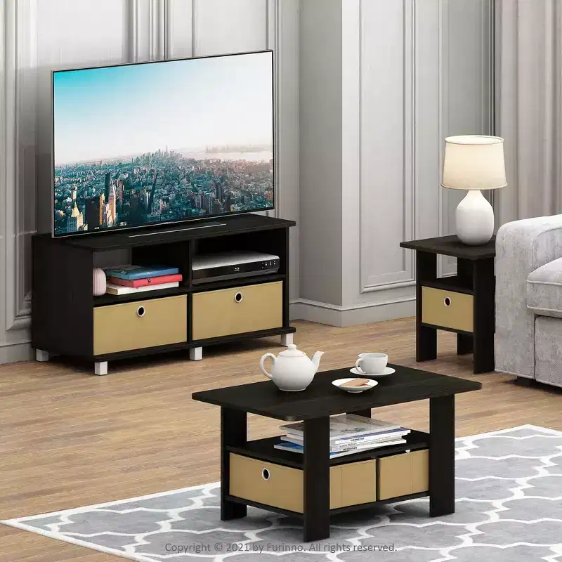 Furinno Modern Display Coffee Table with Storage Bin Drawer Accent Table for Living Room&Kitchen,Espresso/Brown