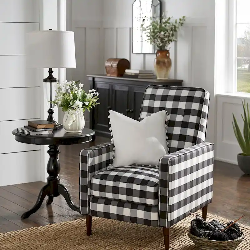 Black and White Buffalo Check Plaid Accent Chair