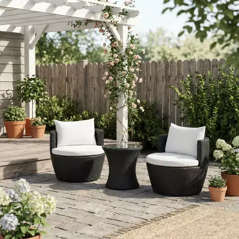 ModernLuxe 3pcs Outdoor Conversation Set Wicker Patio Chat Set, PE Rattan Chairs with Cushions & Tempered Glass Table