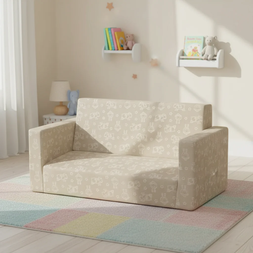 Kids Convertible Sofa Lounger – Beige / Blue Cammo / Pink Tie Dye, Seats up to 3