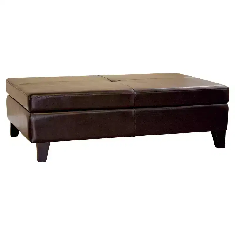 Sandusky Full Leather Cocktail Ottoman Dark Brown - Baxton Studio: Multipurpose Storage & Seating