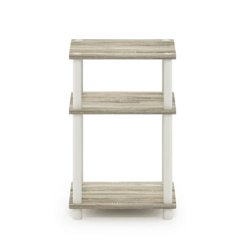3-Tier End Table, Sonoma Oak/White, No-Tools Assembly, 1-Person