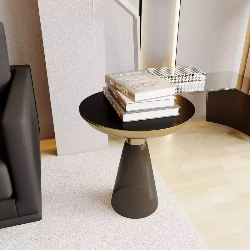 LeisureMod Hyalus Glass Side Table with Iron Frame  Modern Accent Table for Living Room, Bedroom, Office, Lounge, Indoor, Contemporary Decor