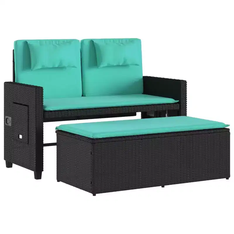 vidaXL Reclining Patio Bench with Cushions Seating Poly Rattan