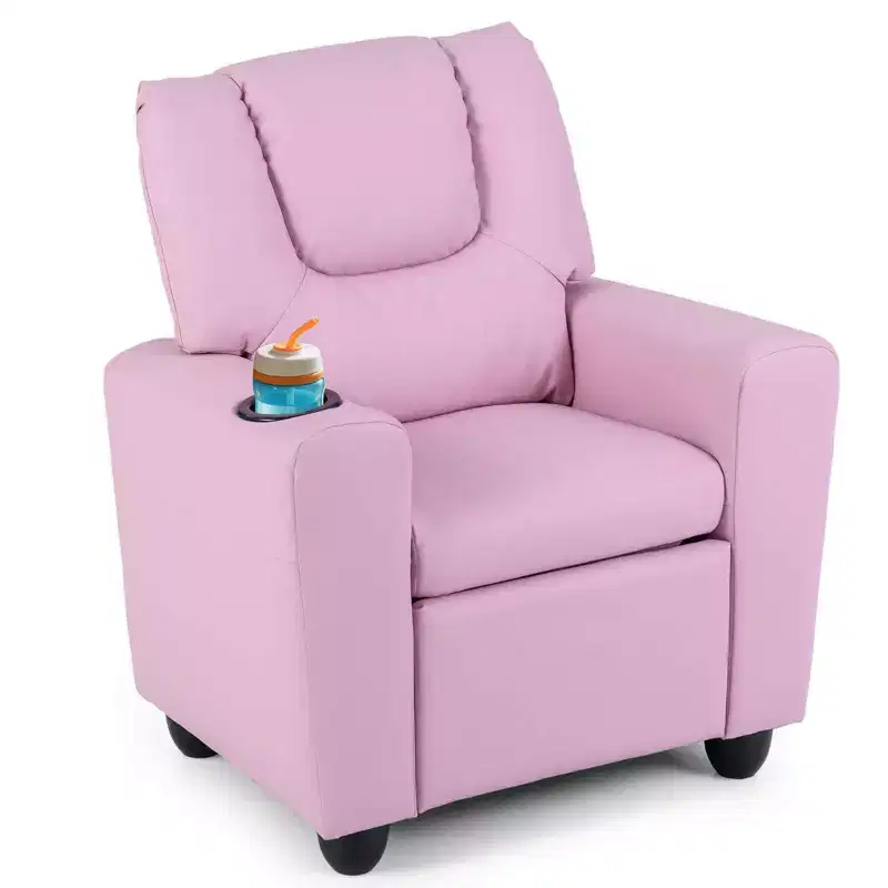 Costway Kids Recliner Armchair Children's Furniture Sofa Seat Couch Chair w/Cup Holder Pink