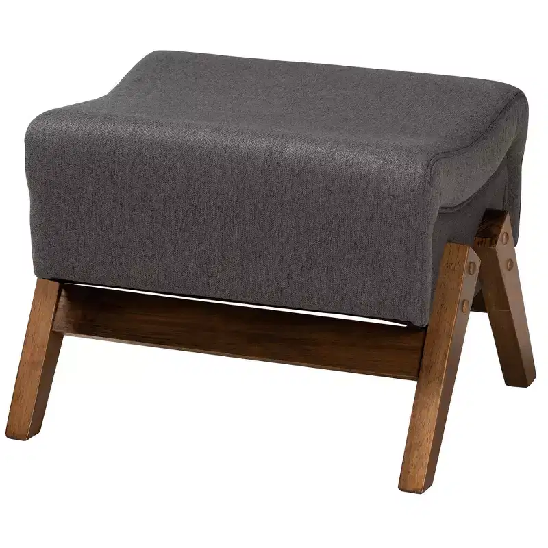 Hanson Mid-Century Modern Fabric Wood Ottoman