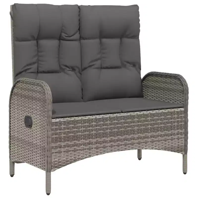 vidaXL Patio Bench Outdoor Reclining Dining Bench with Cushions Poly Rattan
