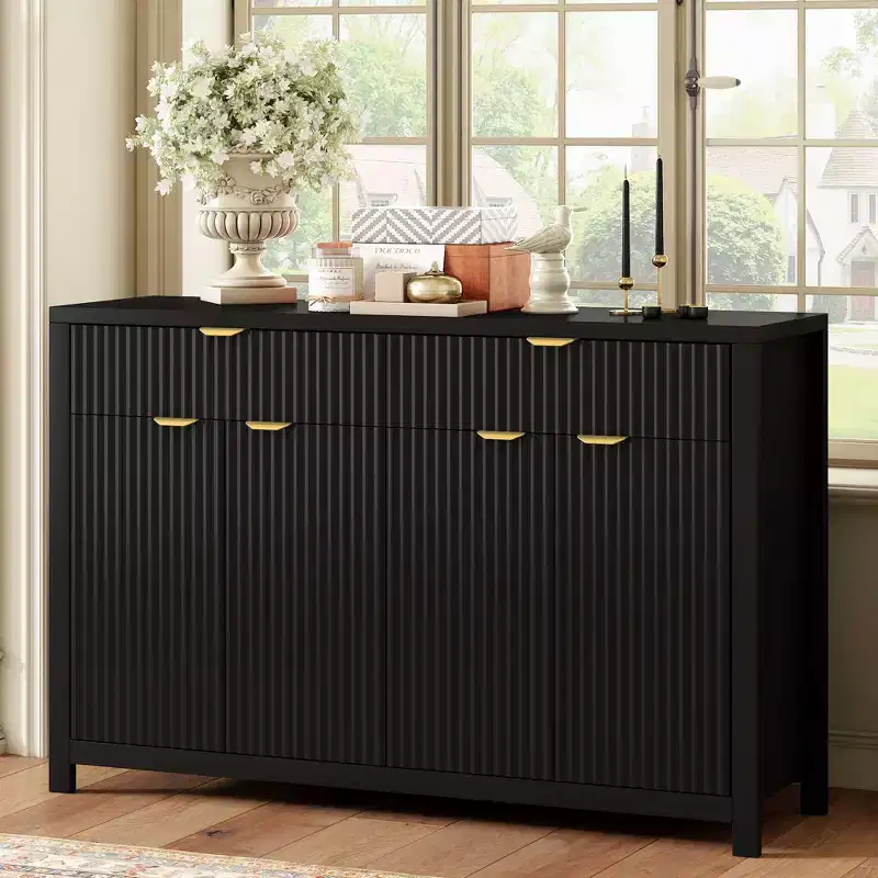 Okak Modern Sideboard Cabinet, Bufft Cabinet with 2 Drawer and 4 Door, Aluminum Handles, Storage Cabinet for Living Room, Dining Room, Kitchen