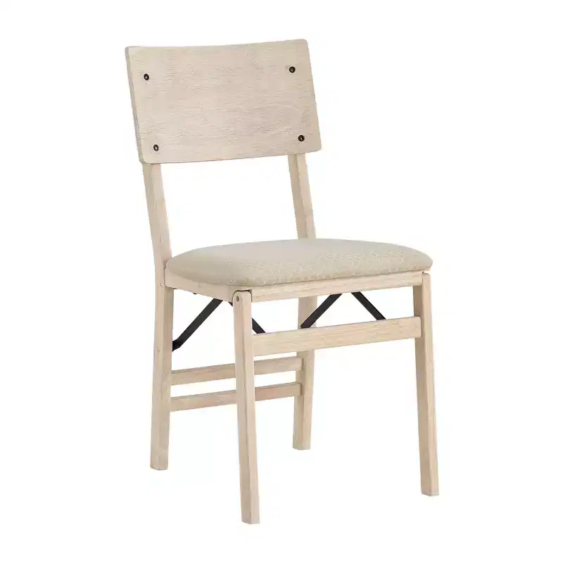 Curved Back Premium Solid Wood Folding Dining Chair Set of 2 with Fabric Padded Seat, Unfinished