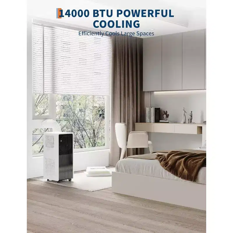 Acekool 14,000 BTU Portable Air Conditioner, 3-in-1 AC, Fan, Dehumidifier, for Room up to 700 Sq. Ft, Remote, Timer, Sleep Mode, Black+White