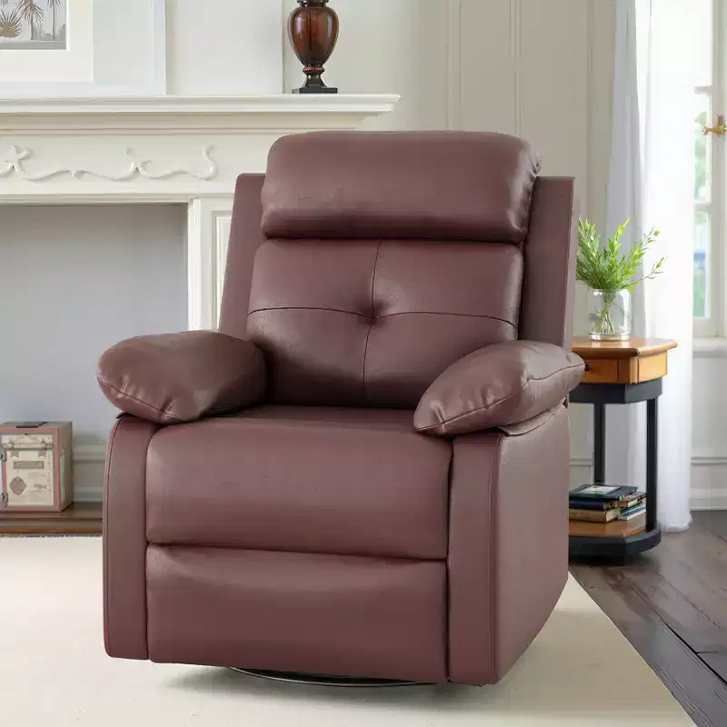 Brown Small Swivel Rocker Recliner Space Saving Design for Women Fits Bedroom Living Room