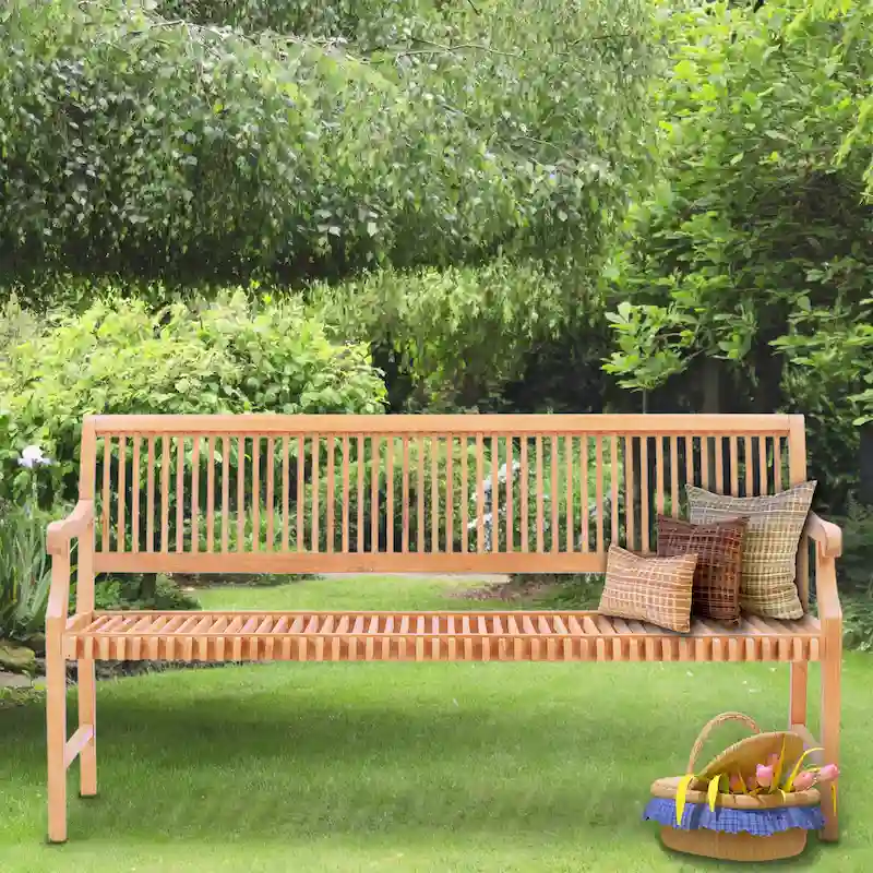 Chic Teak Castle Outdoor Teak Wood Patio & Garden Bench with Arms, 6 foot