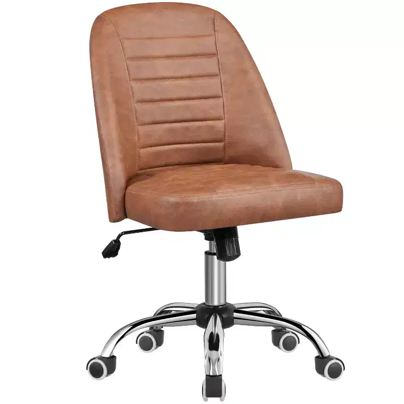 Faux Leather Mid Back Home Office Desk Chair with Chrome-plated Metal Base