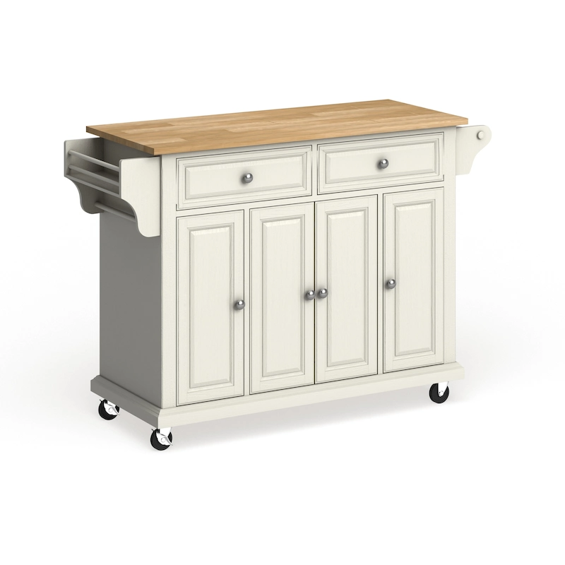 Crosley Full Size White Natural Wood Top Kitchen Cart Island - 18d x 51.5w x 36h
