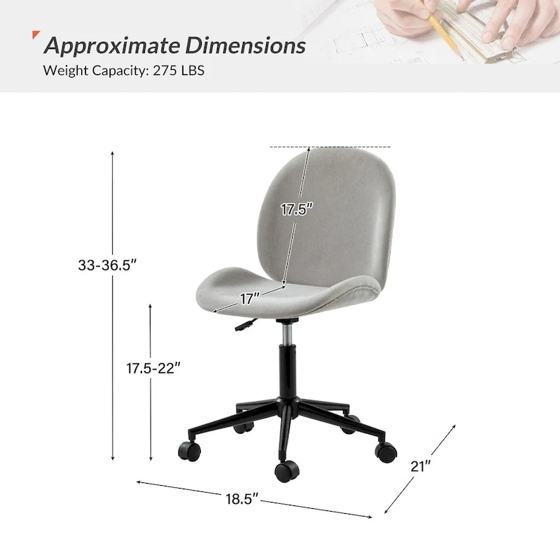 Ines Modern 0ffice Chair 360Whirling Armless With Metal Base by HULALA HOME