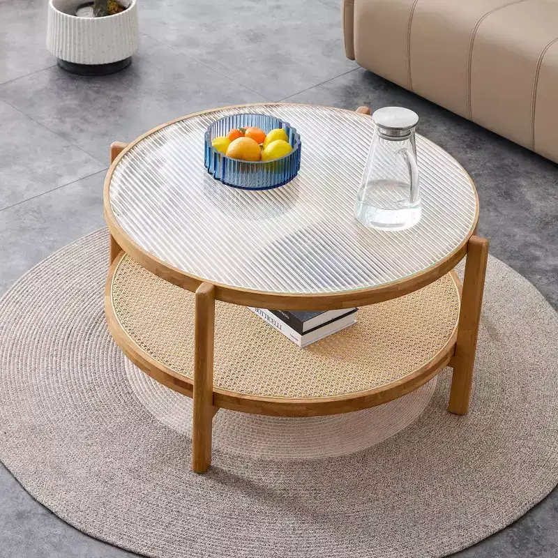 Modern Round Coffee Table with Glass Top